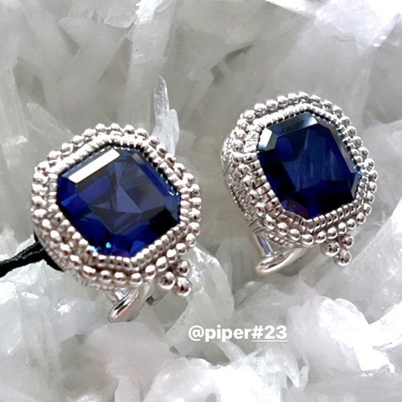 NWT Judith Ripka Asscher-cut Blue Sapphire Estate Stud Earrings - Picture 2 of 11